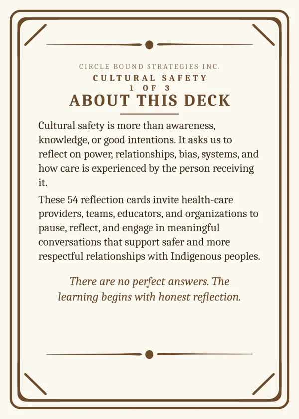 Cultural Safety Reflection Deck, About This Deck card